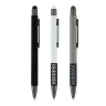Bolígrafo disponible en colores negro, blanco y gris con agarre texturizado y punta stylus, ideal para bolígrafos promocionales corporativos
