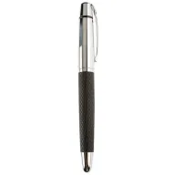 Bolígrafo metálico ejecutivo con cuerpo superior plateado y empuñadura texturizada negra, ideal para bolígrafos promocionales empresariales