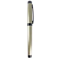 Bolígrafo metálico ejecutivo en tono champagne con tapa, clip y detalles en color negro, ideal para bolígrafos promocionales corporativos