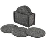Set de posavasos de fieltro gris con base organizadora, ideal como material promocional ecológico y corporativo