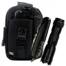 Kit táctico de supervivencia con linterna LED, navaja multiusos y estuche organizador negro, indispensable dentro de los utensilios para acampar al aire libre