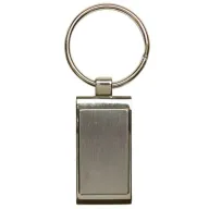 Llavero metálico rectangular de acabado satinado listo para grabado de logotipo, ideal para llaveros promocionales corporativos