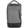 Imagen de backpacks promocionales estilo rolltop en color gris y azul con broche frontal de hebilla, cierres verticales y tirantes acolchados para personalización de marca.