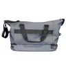 Toma fotográfica de maletas backpacks deportivas en color gris con compartimento inferior independiente para calzado, asas de mano reforzadas y correa ajustable para hombro ideal para personalización corporativa.
