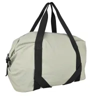Toma visual de maletas backpacks deportivas en color beige o gris claro con asas de mano negras en contraste, diseño tipo duffel bag de amplia capacidad e ideales para personalización de marcas.